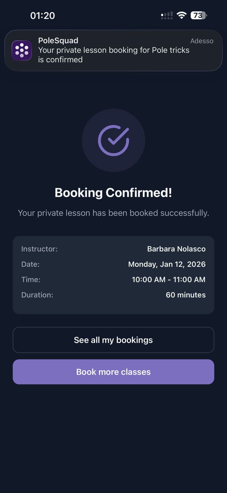 PoleSquad Booking Confirmed