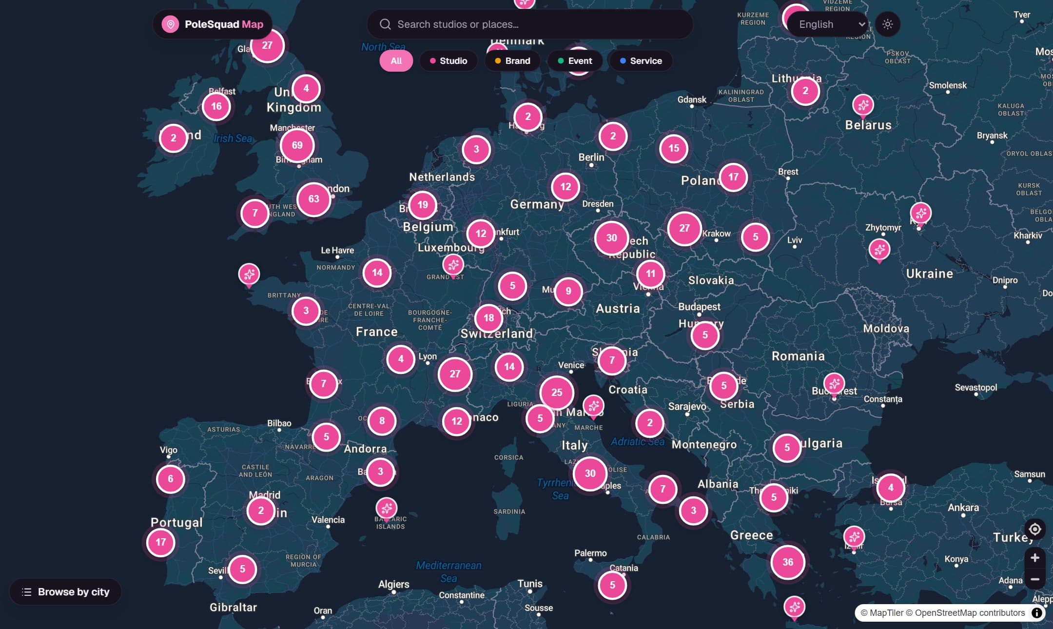 Every pole studio in the world, on one map
